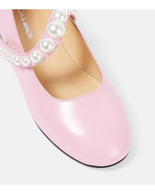 Mach & Mach Pink Sirene Faux Pearl Leather Mary Jane Flats