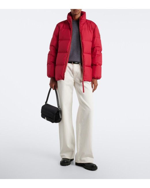 Moncler Red Leather-Trimmed Down Jacket