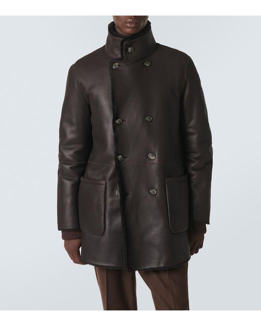 Giorgio Armani Wendbare Jacke Aus Leder Und Shearling in Black für Herren