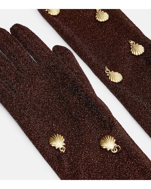 Oseree Brown Lumiere Embellished Gloves