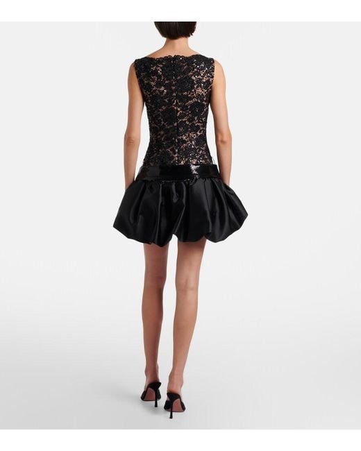 Self-Portrait Black Lace And Taffeta Minidress