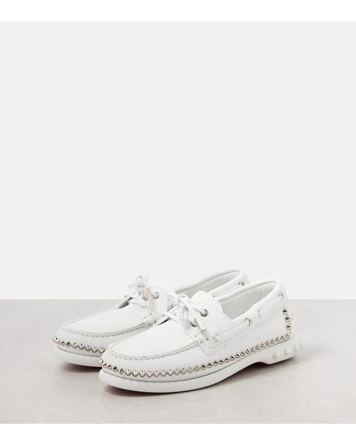 Christian Louboutin White Elegant Leather Flat Shoes With Spike Detail For