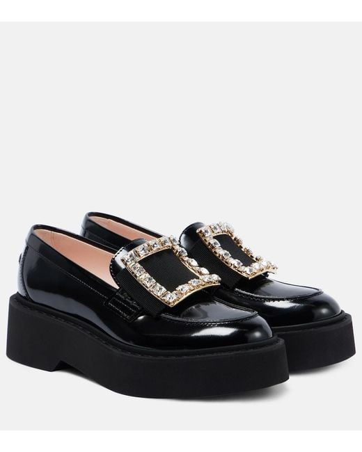 Roger Vivier Black Viv' Rangers Embellished Platform Loafers