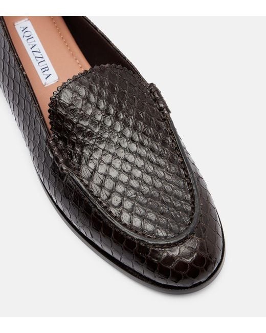 Aquazzura Black College Snake-Effect Leather Loafers