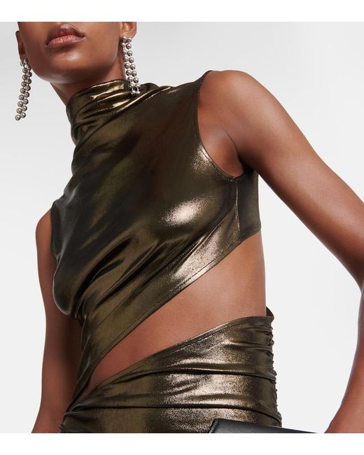 Blumarine Green Cutout Ruched Metallic Gown