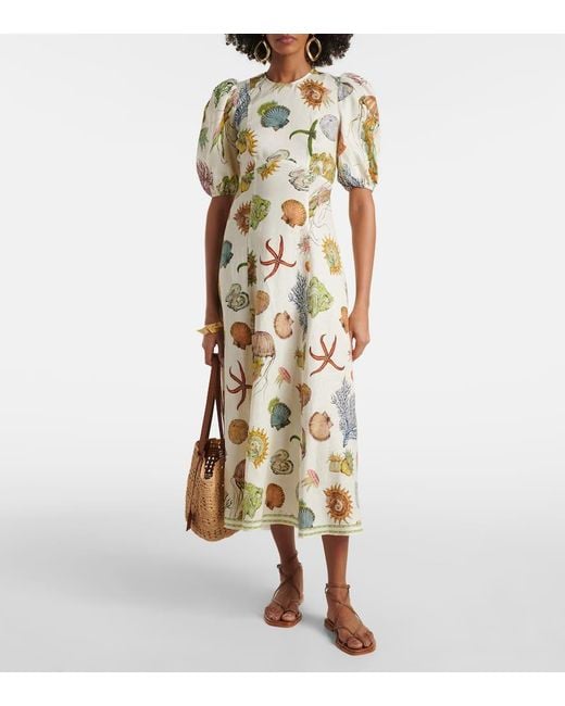 ALÉMAIS Metallic Midikleid Sea Aus Leinen