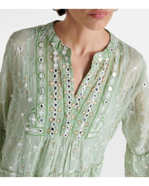 Juliet Dunn Green Embroidered Cotton Minidress