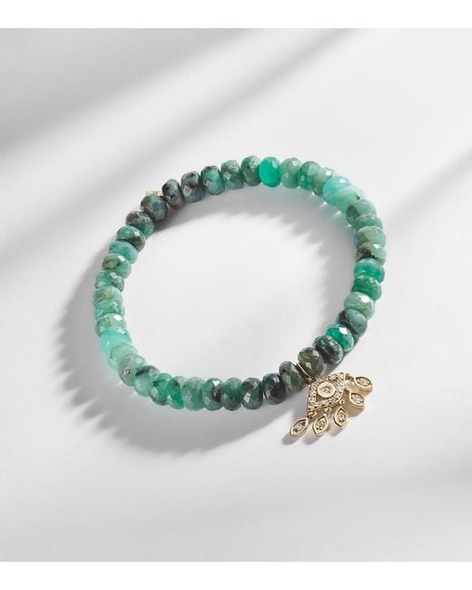 Sydney Evan Green Evil Eye Fringe 14kt Gold Bracelet With Diamonds