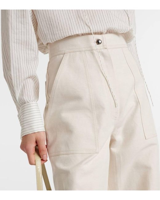 Pantalones Anchos Oboli De Algodon Y Lino Max Mara de color Natural