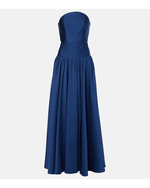 Roland Mouret Blue Strapless Gathered Taffeta Gown