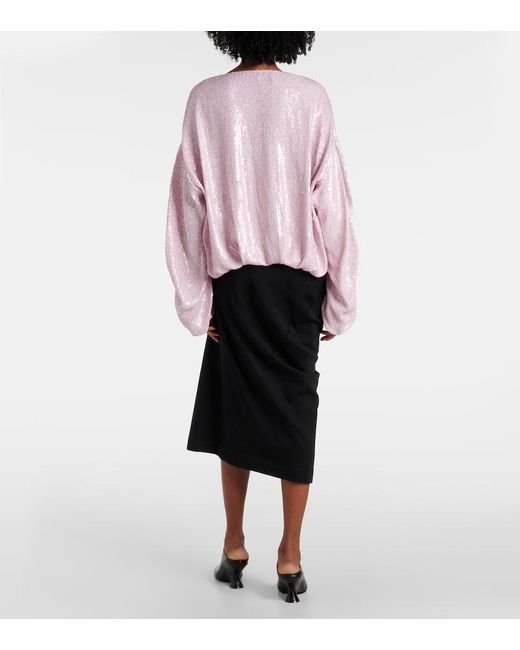 Dries Van Noten Pink Sequined Gathered Blouse