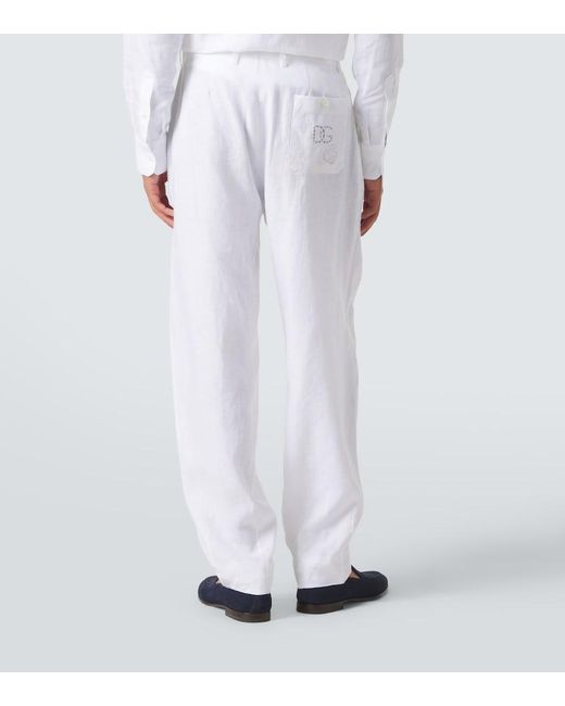 Dolce & Gabbana White Linen Tapered Pants for men