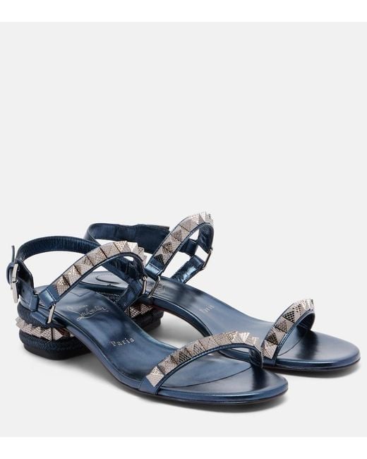 Christian Louboutin Blue Pyra Embellished Leather Sandals