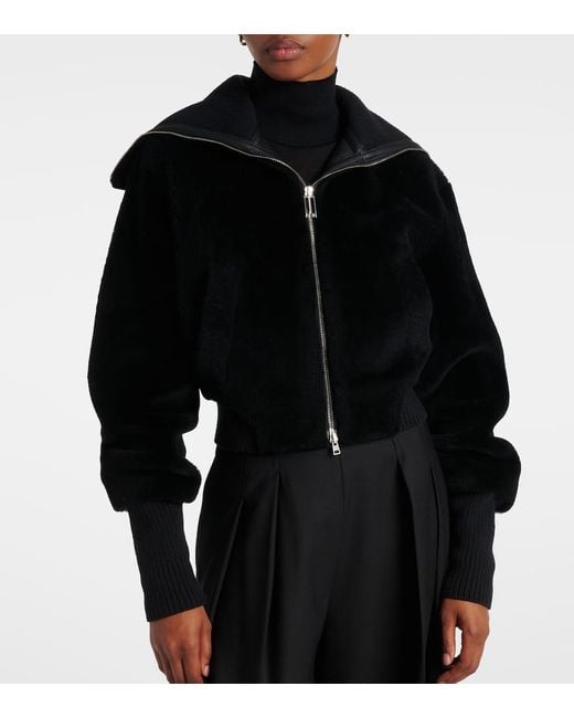 Victoria Beckham Black Shearling Bomber Jacket