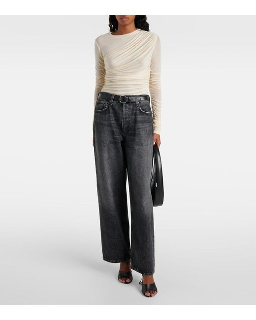 Agolde White Tania Ruched Jersey Top