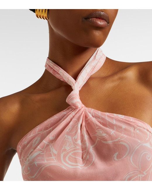 Balmain Pink Printed Halterneck Silk Top