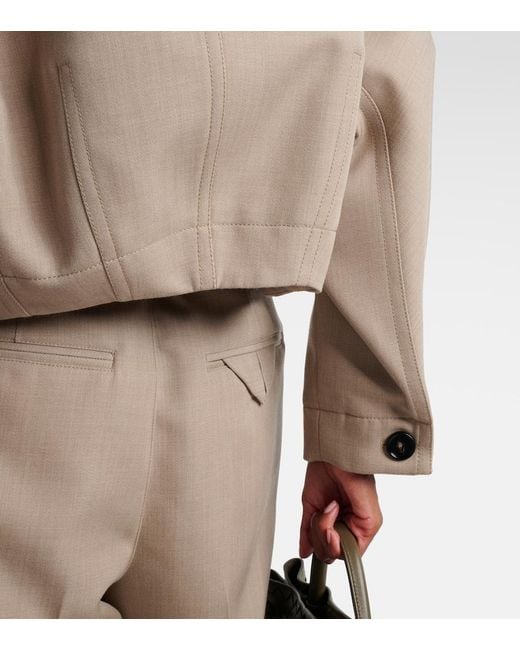 Bottega Veneta Natural Cropped Leather-Trimmed Wool Jacket