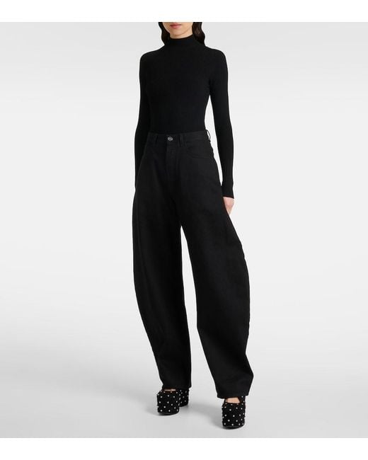 Alaïa Black Crisscrossed Studded Suede Ballet Flats