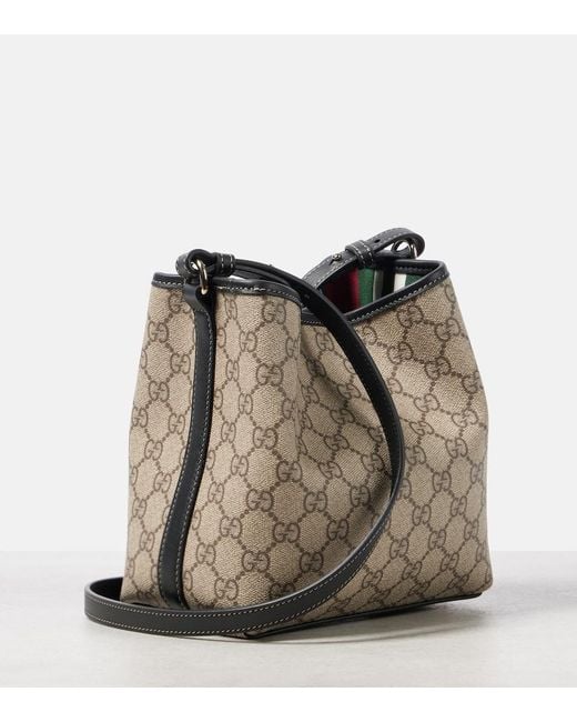 Gucci Brown Gg Canvas Leather-Trimmed Tote Bag
