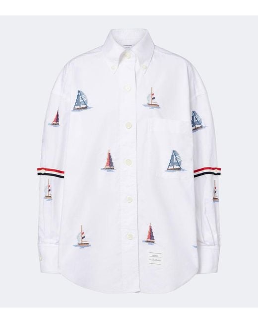 Camisa De Algodon Estampada Thom Browne de color White