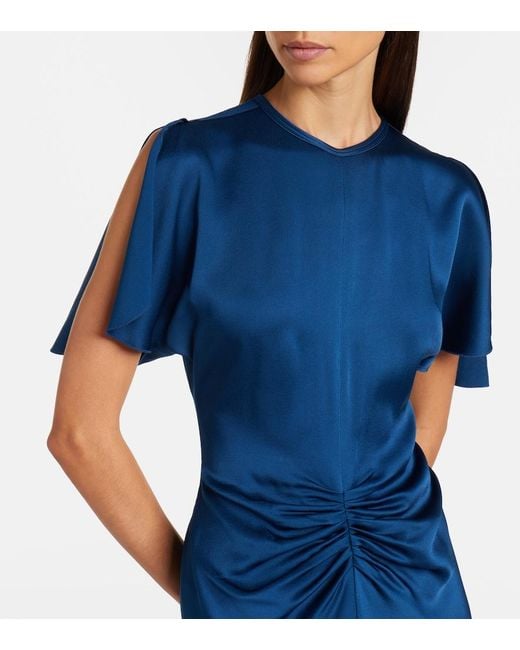 Victoria Beckham Blue Isabella Gathered Satin Gown