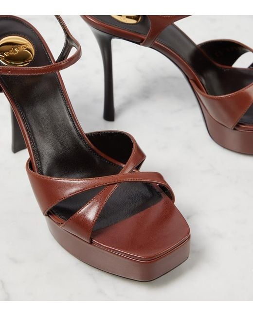 Saint Laurent Brown Debbie 85 Leather Platform Sandals