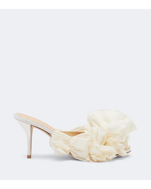 Magda Butrym Natural Floral-Applique Satin Mules