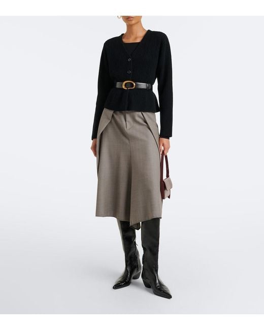 Jardin Des Orangers Black Peplum Wool And Cashmere Cardigan