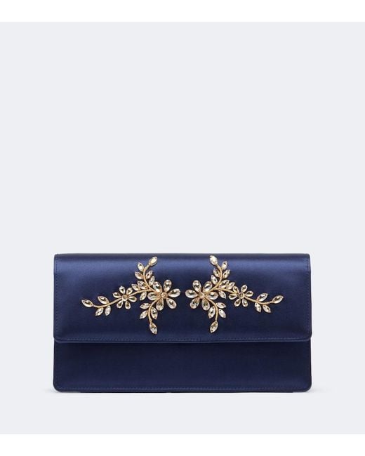 Manolo Blahnik Blue Capripla Embellished Satin Clutch