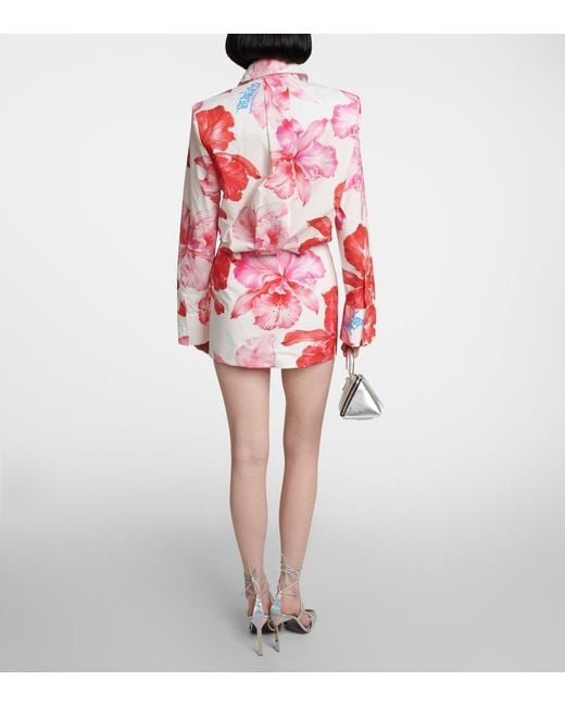 The Attico Red Margot Floral Cotton Shirt Dress