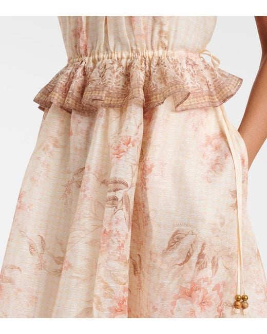 Zimmermann Natural Illuminate Floral Linen And Silk Midi Dress