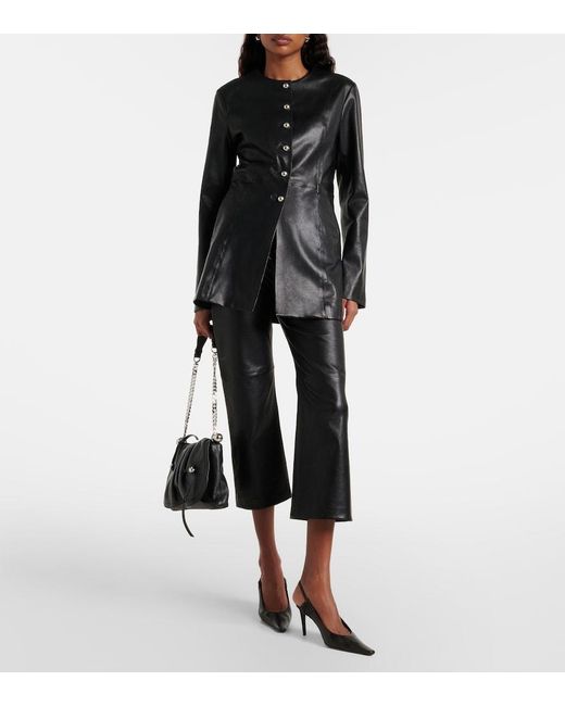 Nour Hammour Black Leather Cropped Slim Pants