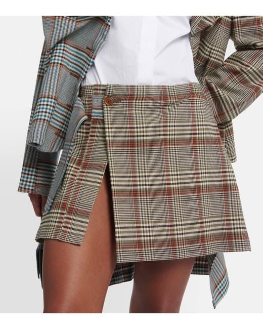 Vivienne Westwood Green Checked Tweed Miniskirt