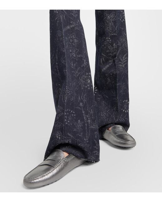 Tod's Gray Metallic Leather Moccasins