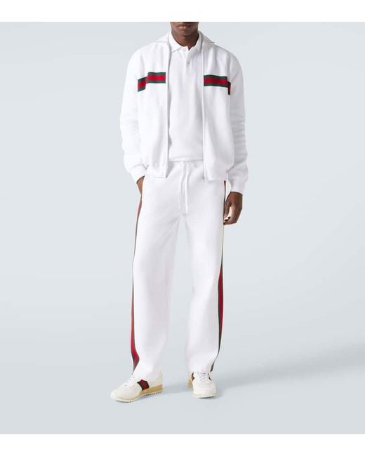 Gucci Blue Web Stripe Cotton-Blend Pants for men