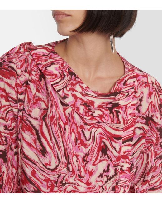 Isabel Marant Red Tiphaine Printed Silk Blouse