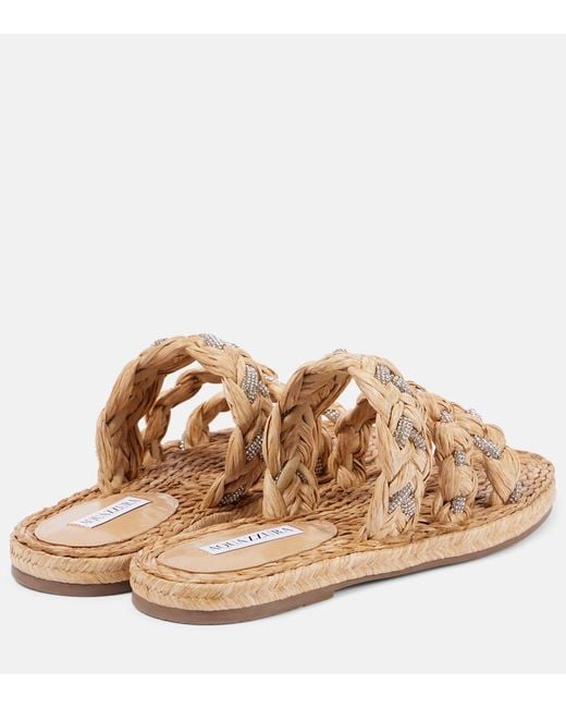 Aquazzura Brown Costiera Embellished Raffia Sandals