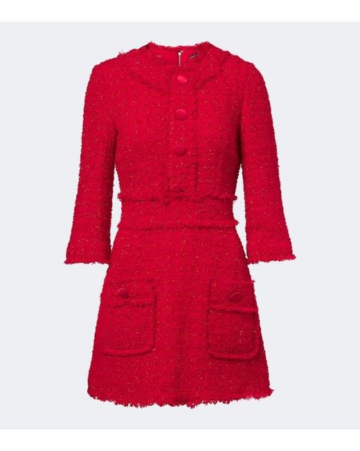 Dolce & Gabbana Red Cotton-Blend Boucle Minidress