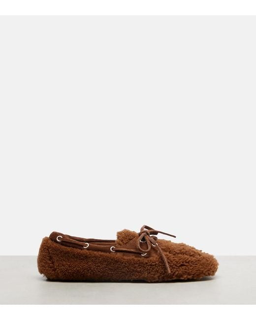 Miu Miu Brown Suede-Trimmed Shearling Boat Shoes