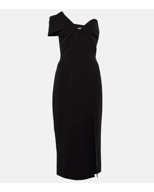 Safiyaa Black Asymmetric Crepe Midi Dress