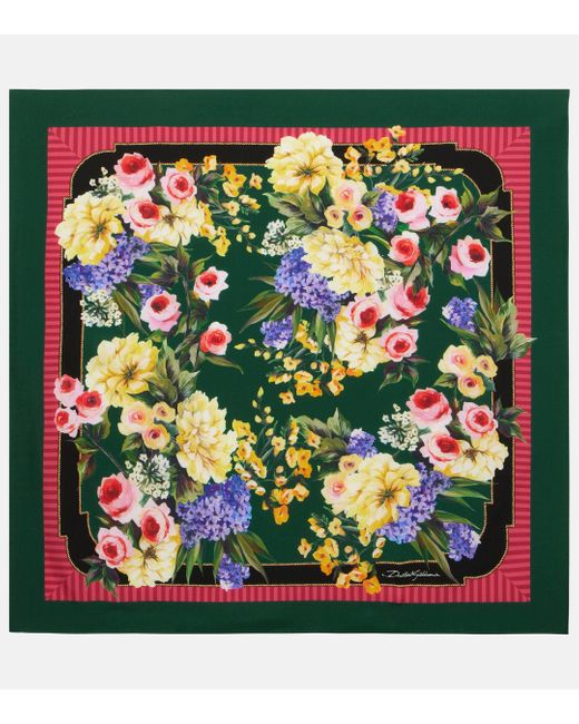Foulard 90 x 90 en sergé à imprimé jardin Dolce & Gabbana en coloris Multicolor