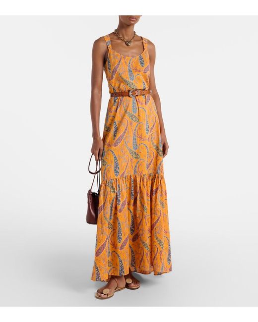Etro Metallic Printed Cotton Cady Maxi Dress