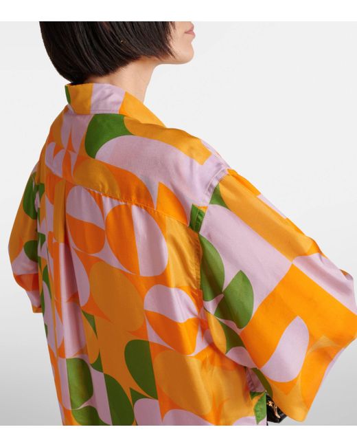 Dries Van Noten Yellow Printed Silk Pongee Shirt Dress