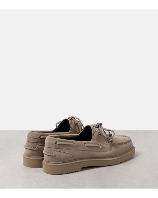 Brunello Cucinelli Brown Monili Suede Boat Shoes