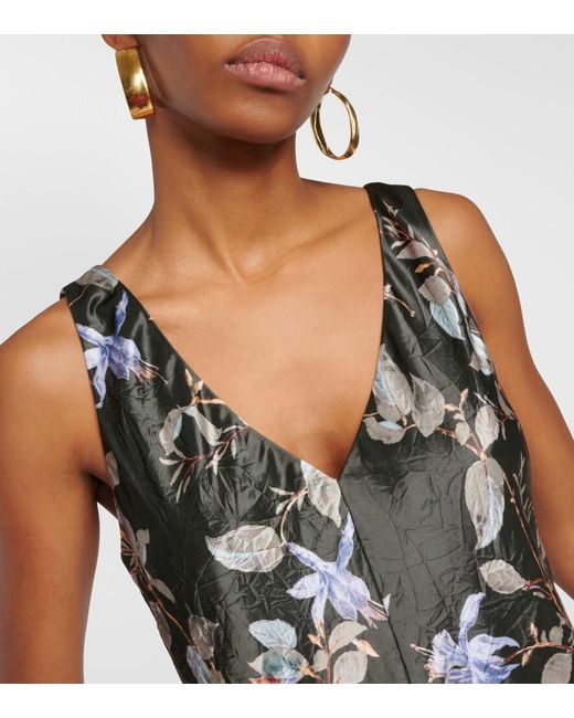 Vince Green Floral Satin Midi Dress