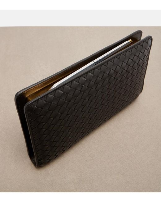 Bottega Veneta Black Agenda Intrecciato Leather Clutch