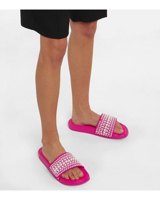 Jimmy Choo Pink Rubber Slides With Pearls