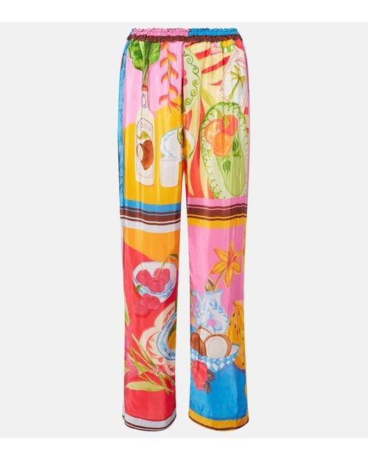 Farm Rio Orange Summer Picnic Printed Wide-Leg Pants