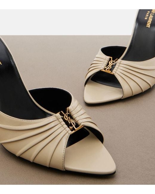 Saint Laurent Metallic Babylone Cassandre Leather Mules
