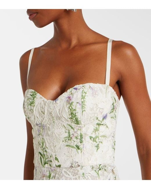 Monique Lhuillier White Floral Lace Corset Dress